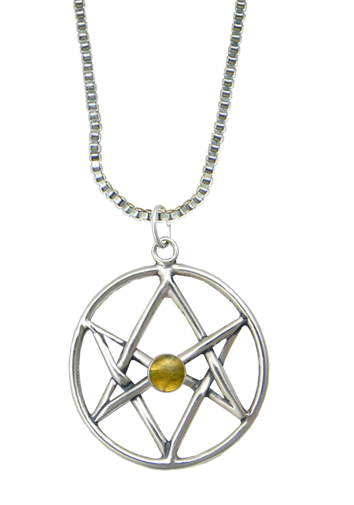 Sterling Silver Unicursal Hexagram Pendant With Citrine